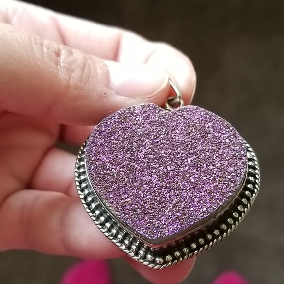 Sterling Silver Druzy Heart Pendant - Picture 4 of 6